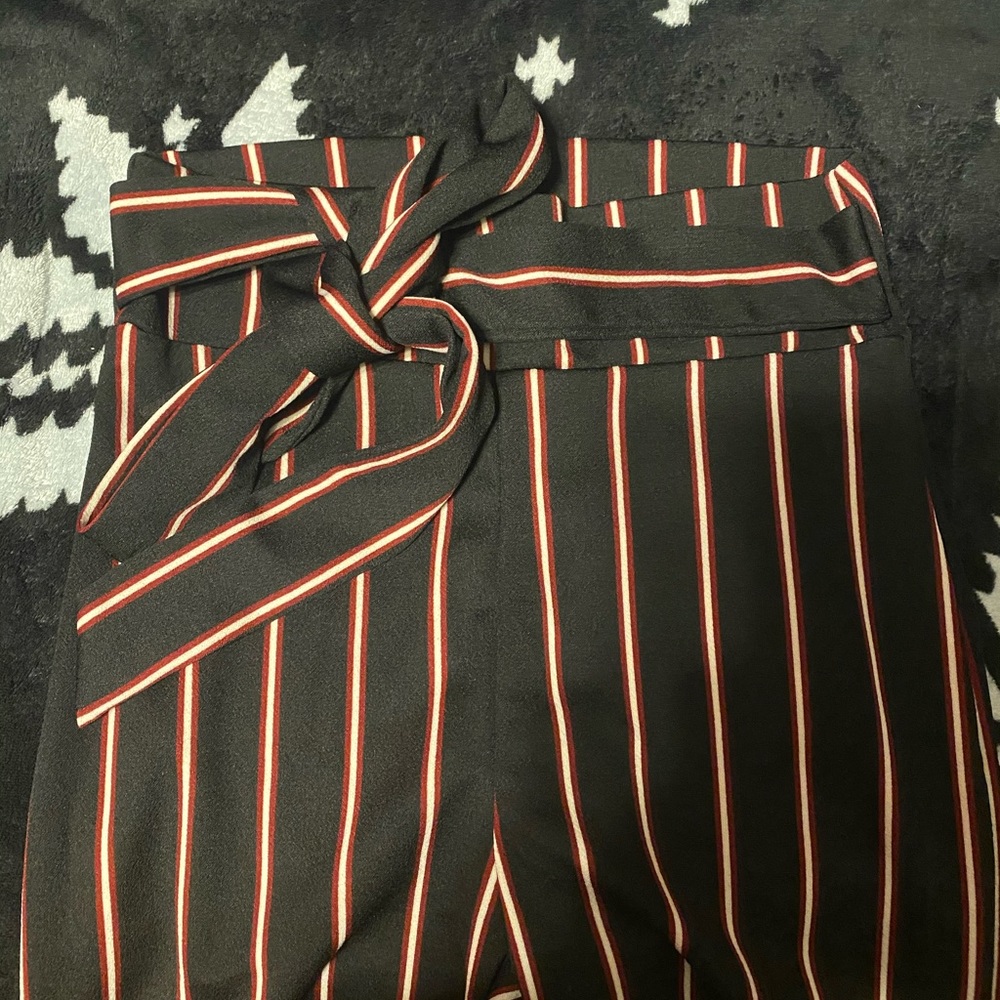 Black and red striped dress pants